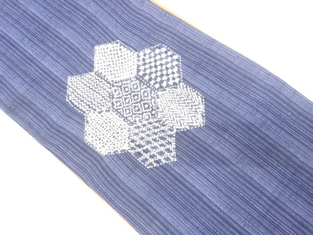 JAPANESE KIMONO / COTTON PONGEE - SASHIKO-STYLE - WEAVING CLASSIC PATT